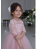 Elbow Sleeve Blush Pink Lace Tulle Flower Girl Dress Elbow Sleeve Blush Pink Lace Tulle Flower Girl Dress